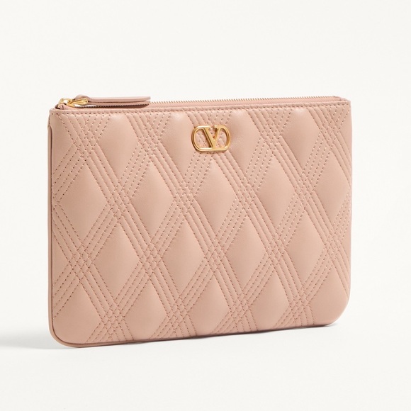 Valentino Garavani Handbags - Valentino Garavani Pink Quilted Pouch Napa Leather